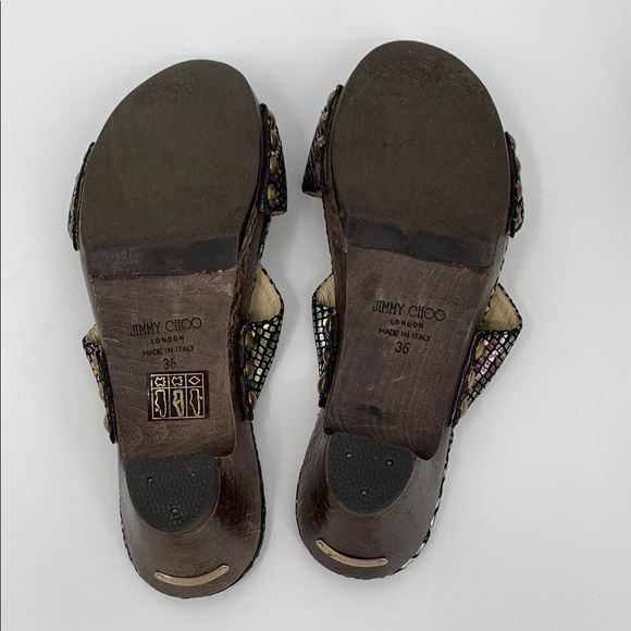 Jimmy Choo Kershaw slide double strap sandal shoe clog metallic snake wood 36 6 - Picture 6 of 6